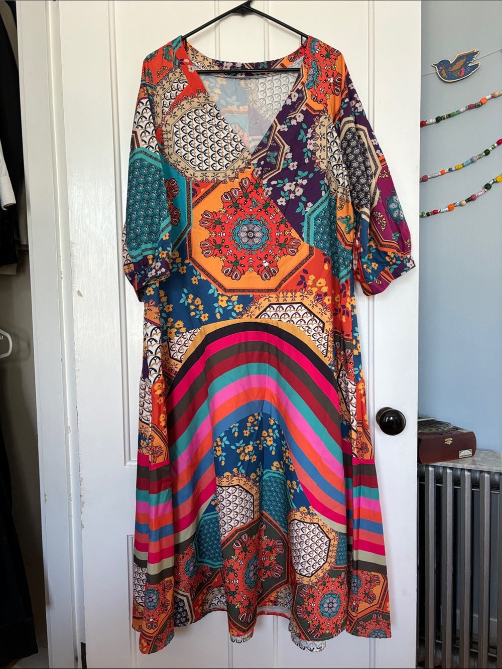 Bohemian Multi-Color V-Neck Midi Dress